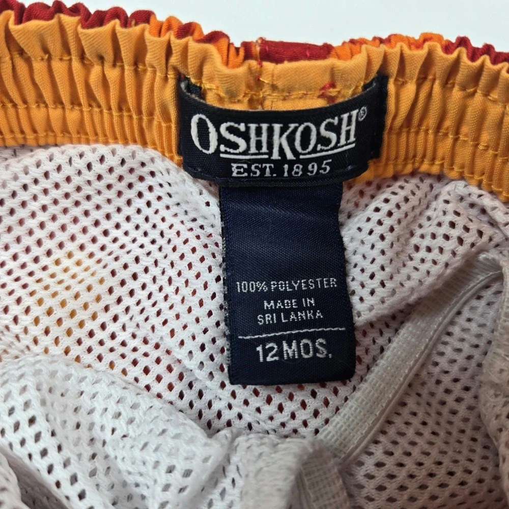 OshKosh Swim Trunks Baby Boy 12M Red Orange Turtle Print Mesh Lined Board Shorts
